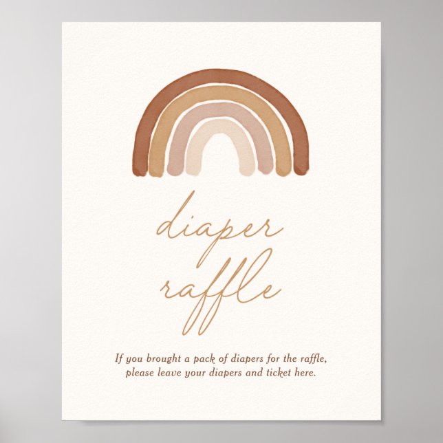 Boho Terracotta Rainbow Baby Shower Diaper Raffle Poster (Front)