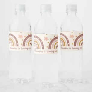 Boho Terracotta Rainbow Girl 1st Birthday Water Bottle Label