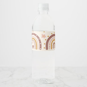 Boho Terracotta Rainbow Pattern Water Bottle Label