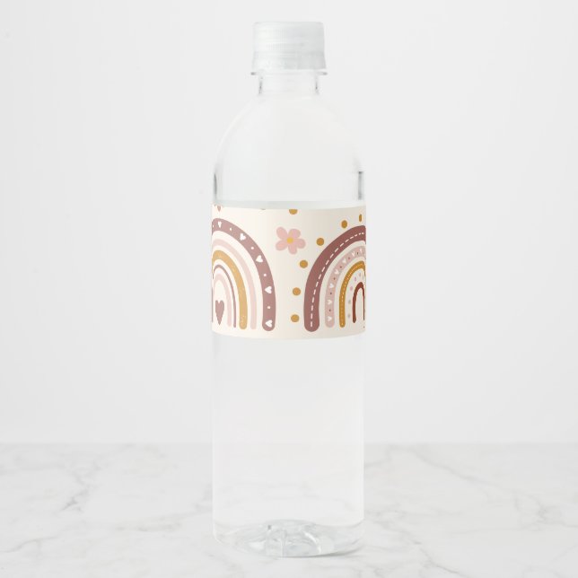 Boho Terracotta Rainbow Pattern Water Bottle Label (Front)