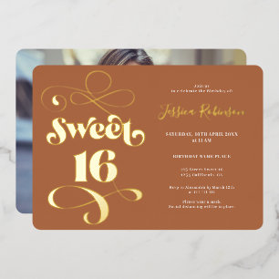 Boho terracotta retro script photo Sweet 16