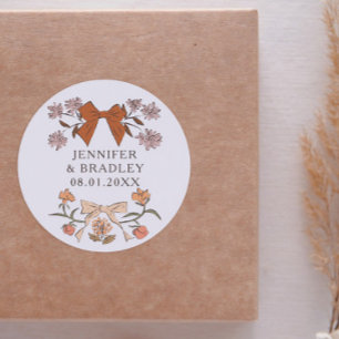 Boho Terracotta Ribbons Floral Wedding Favour  Classic Round Sticker