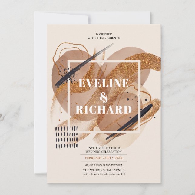 Boho Terracotta rose gold glitter brown hues Invitation (Front)