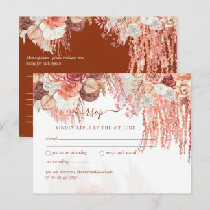 Boho Terracotta Rose Pampas Grass Floral Wedding Postcard