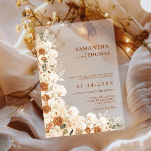 Boho Terracotta Rose & Pampas Grass Wedding Acrylic Invitations