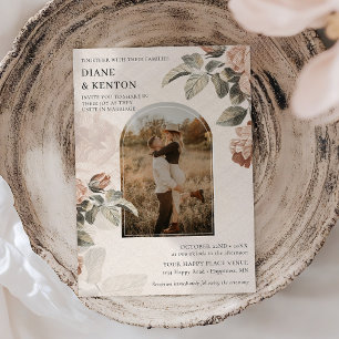 Boho Terracotta Rose Sage Green Photo Wedding   Invitation