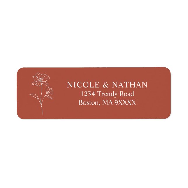 Boho Terracotta Rust Beige Wedding Label Return Address Label (Front)