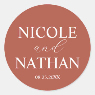 Boho Terracotta Rust Earth Tone Wedding  Classic Round Sticker
