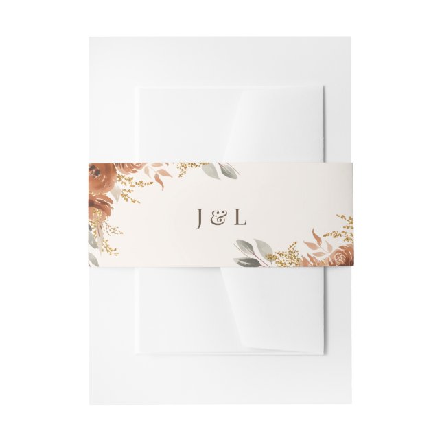 Boho Terracotta Rust Fall Floral Wedding Invitation Belly Band (Front Example)