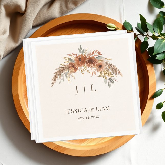 Boho Terracotta Rust Fall Floral Wedding  Napkin (Terracotta Boho Rust Fall Floral Wedding Napkins)