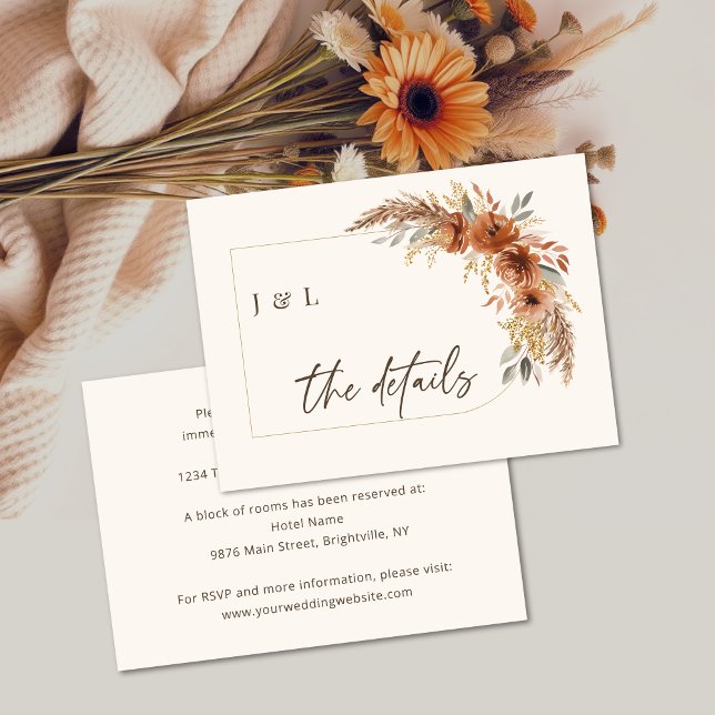 Boho Terracotta Rust Fall Floral Wedding QR Code Enclosure Card (Boho Terracotta Rust Fall Floral Wedding QR Code Enclosure Card)