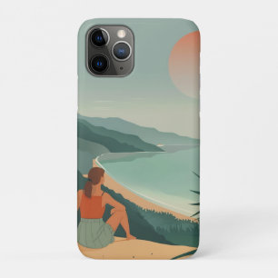 Boho Terracotta Sage Coastal Bay Sunset Landscape iPhone 11 Pro Case