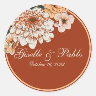 Boho Terracotta Sage Fall Floral Wedding Classic Round Sticker