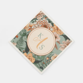 Boho Terracotta Sage Monogram Fall Wedding Napkin