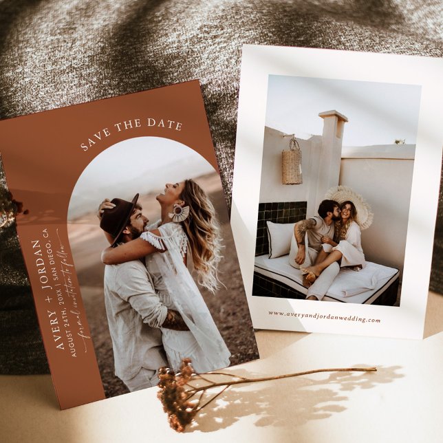 Boho Terracotta Save the Dates | Modern Minimalist Invitation (Creator Uploaded)