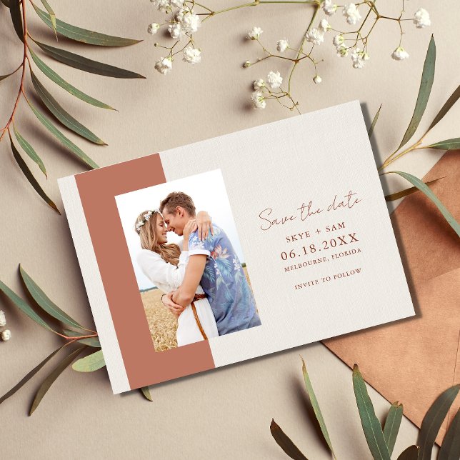 Boho Terracotta Simple Photo Wedding Save The Date (Creator Uploaded)