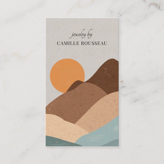 Boho Terracotta Sun Mountains Handcrafted Jeweller Business Card (Front)