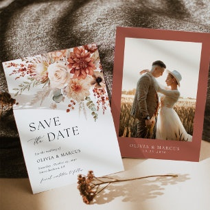 Boho Terracotta Taupe Floral Elegant Wedding Save The Date