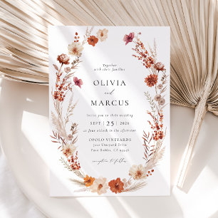 Boho Terracotta Taupe Wildflower Elegant Wedding Invitation