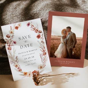 Boho Terracotta Taupe Wildflower Elegant Wedding Save The Date