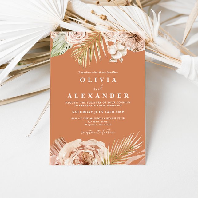 Boho Terracotta Tropical Floral and Palm wedding Invitation (Creator Uploaded)