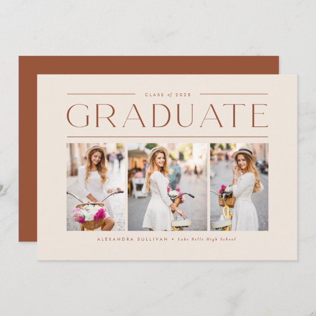 Boho Terracotta Typography Photo Graduation Invitation (Front/Back)