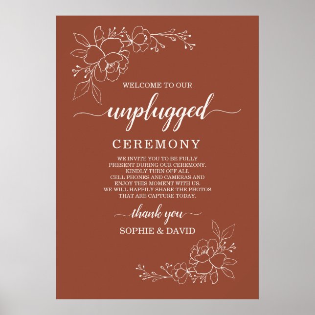 Boho Terracotta Unplugged Wedding Ceremony Sign (Front)