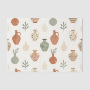 Boho Terracotta Vases Botanical Pattern Tissue Paper