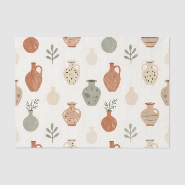 Boho Terracotta Vases Botanical Pattern Tissue Paper (Front)
