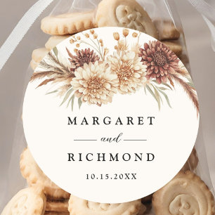 Boho Terracotta Vintage Floral Wedding Classic Round Sticker