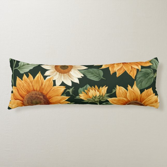 Boho Terracotta Vintage Sunflower Pattern Body Cushion (Front)