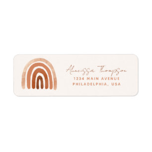 Boho Terracotta Watercolor Rainbow Taupe  Return Address Label