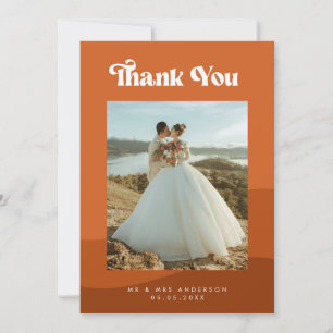 Boho Terracotta Waves & Retro Typography Wedding Thank You Card