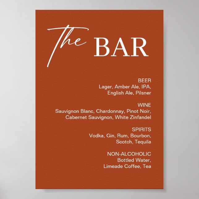 Boho Terracotta Wedding Bar Sign (Front)