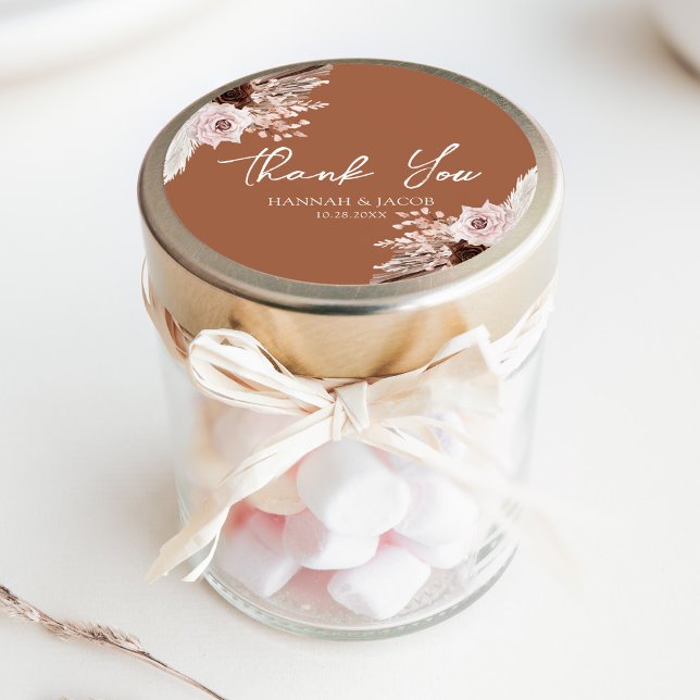 Boho Terracotta Wedding Favour Thank You Classic Round Sticker (Creator Uploaded)