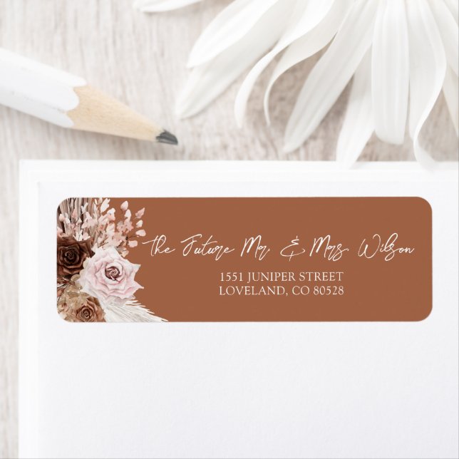 Boho Terracotta Wedding Invitation Return Address Label (Insitu)