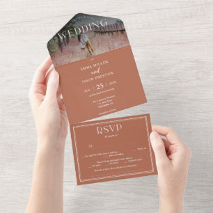 Boho Terracotta Wedding Invitation with photo