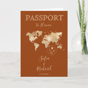 Boho Terracotta Wedding Passport World Map Hawaii Invitation