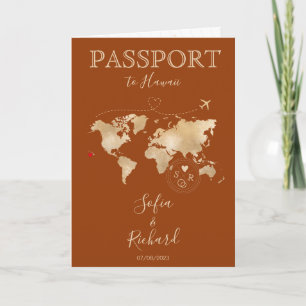 Boho Terracotta Wedding Passport World Map Hawaii Invitation