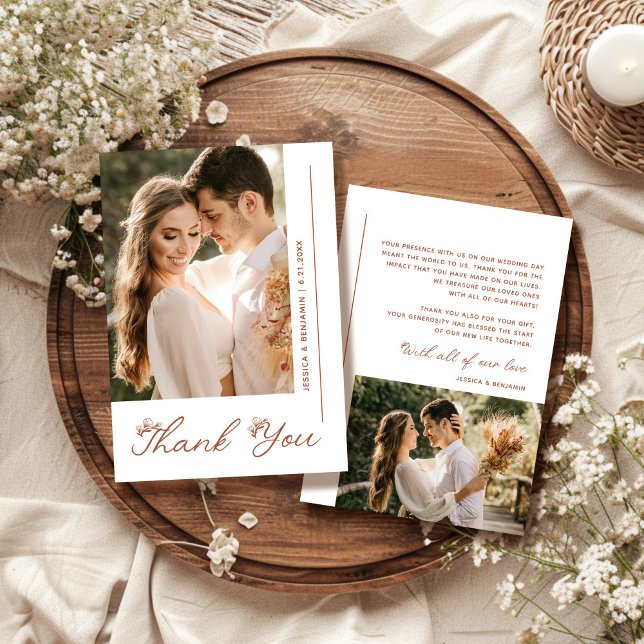Boho Terracotta Wedding Photo Thank You Card (Creator Uploaded)