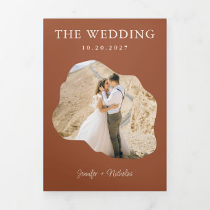 Boho Terracotta Wedding RSVP Details QR Code Photo Tri-Fold Invitation