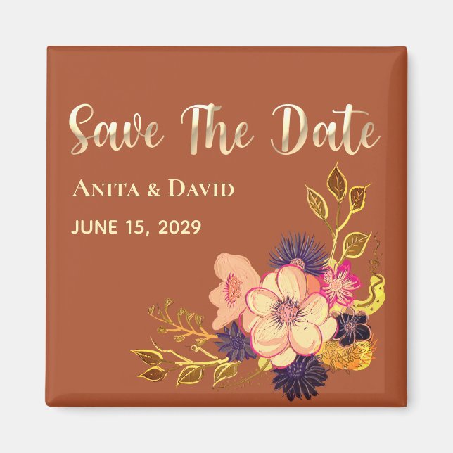 Boho Terracotta Wedding Save The Date Invitation Magnet (Front)