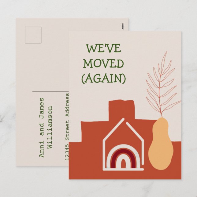 Boho Terracotta We've Moved Again New Address Holiday Postcard (Front/Back)