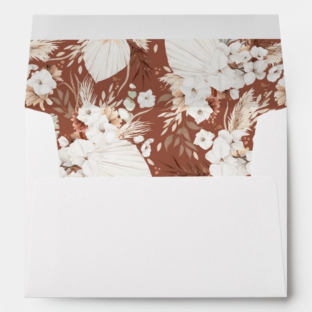 Boho Terracotta White Flowers Your Address Envelope (Back (Bottom))