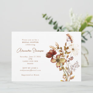 Boho Terracotta Wildflower Fall Rust Bridal Shower Invitation