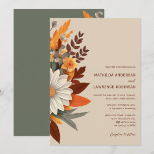Boho Terracotta Wildflower Floral Fall Wedding Invitation