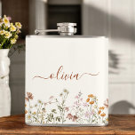 Boho Terracotta Wildflower Monogram Name Hip Flask<br><div class="desc">Personalised terracotta boho flask featuring wildflowers and a monogram,  perfect for a stylish,  unique gift.</div>