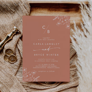 Boho Terracotta Wildflower Monogram Wedding Invitation