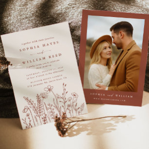 Boho Terracotta Wildflower Photo Wedding Invitation
