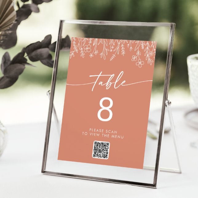 Boho Terracotta Wildflower QR Code Table Numbers (Creator Uploaded)